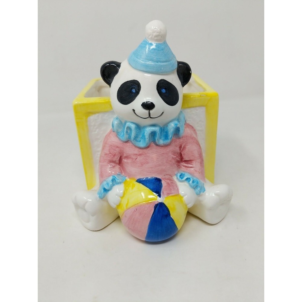 Napco Panda Bear Clown Circus Letter Block Planter Ceramic Bright Figurine VTG